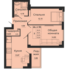 Квартира 52 м², 2-комнатная - изображение 2