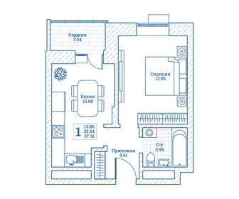 37,3 м², 1-комнатная квартира 4 458 545 ₽ - изображение 11