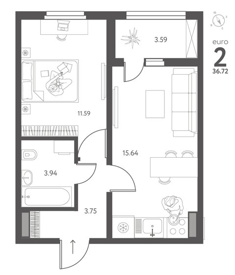 36,7 м², 1-комнатная квартира 4 222 800 ₽ - изображение 51