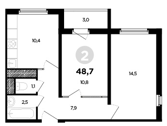 Квартира 48,9 м², 2-комнатная - изображение 1