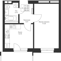 Квартира 38,1 м², 1-комнатная - изображение 3