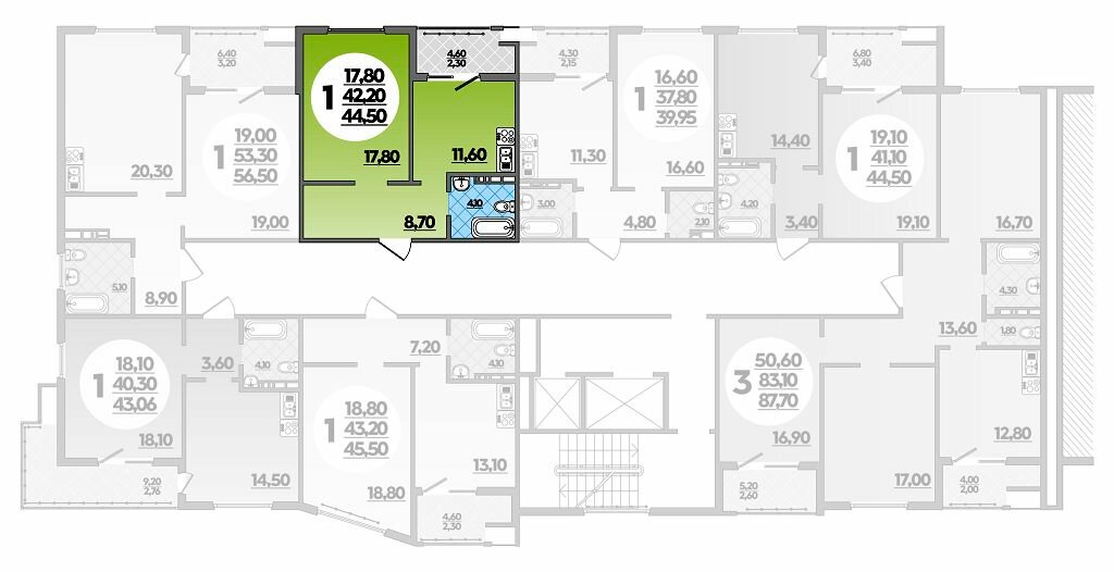 44,5 м², 1-комнатная квартира 8 259 200 ₽ - изображение 1