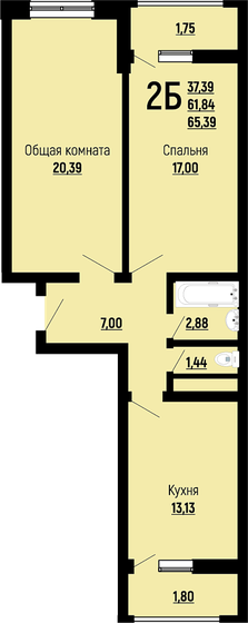 65,4 м², 2-комнатная квартира 7 643 960 ₽ - изображение 1