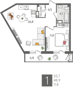 56,6 м², 1-комнатная квартира 14 500 000 ₽ - изображение 89