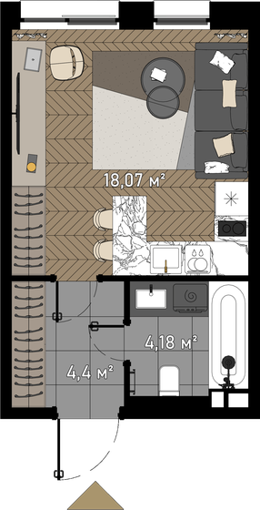 26,7 м², апартаменты-студия 26 814 100 ₽ - изображение 1