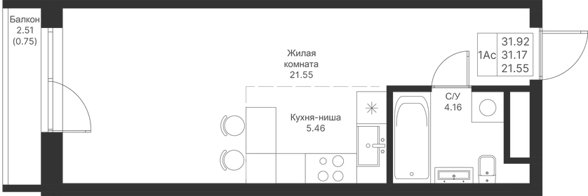 32 м², квартира-студия 7 950 000 ₽ - изображение 50