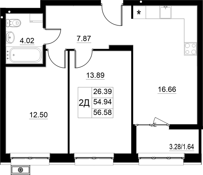 56,6 м², 2-комнатная квартира 8 820 000 ₽ - изображение 1