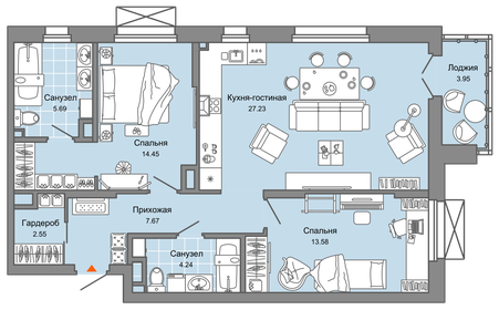 Квартира 77 м², 3-комнатная - изображение 1