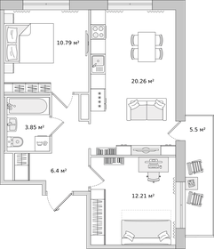 Квартира 60,4 м², 2-комнатная - изображение 1