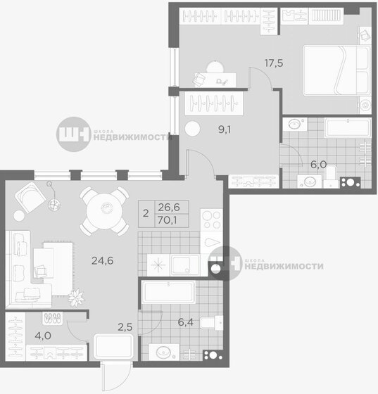 70 м², 2-комнатная квартира 32 000 000 ₽ - изображение 1