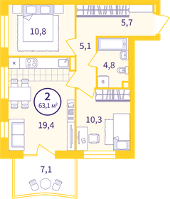 61 м², 3-комнатная квартира 5 299 000 ₽ - изображение 37