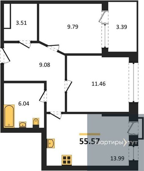 55,6 м², 2-комнатная квартира 8 612 377 ₽ - изображение 1
