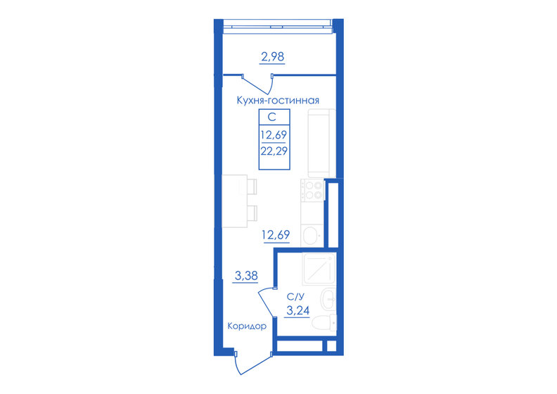 22,3 м², квартира-студия 2 661 360 ₽ - изображение 1