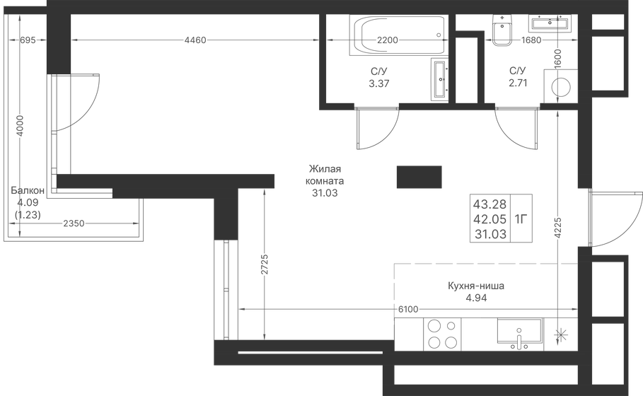 43,3 м², 1-комнатная квартира 10 815 672 ₽ - изображение 45