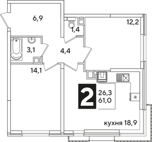 61 м², 2-комнатная квартира 10 376 100 ₽ - изображение 21