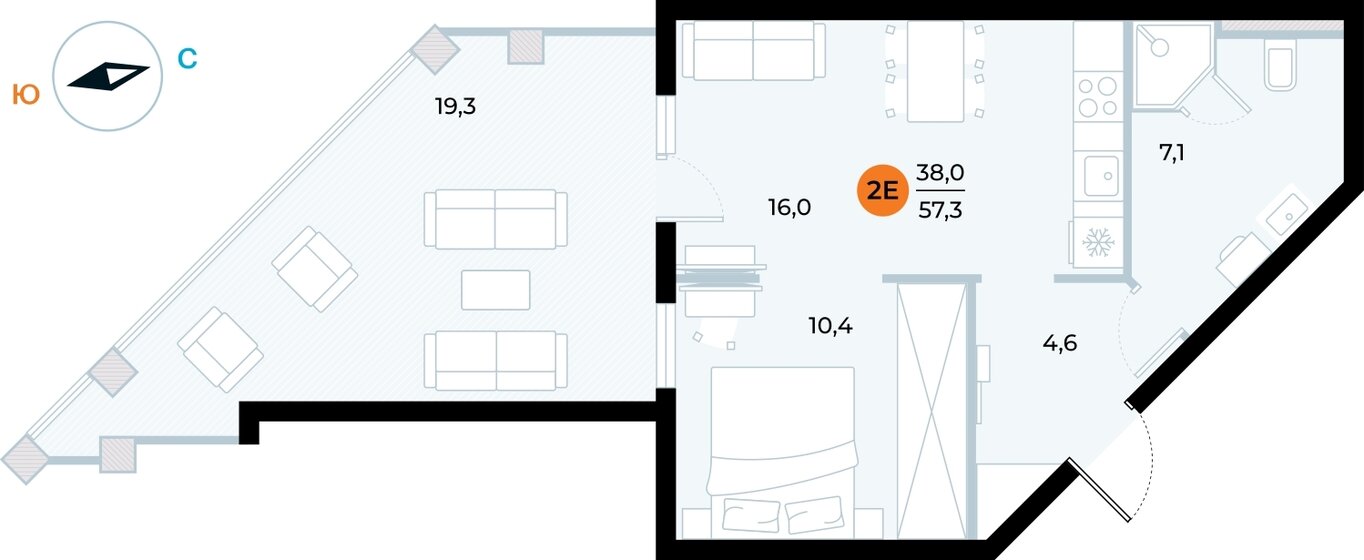 57,3 м², 1-комнатные апартаменты 16 170 387 ₽ - изображение 20
