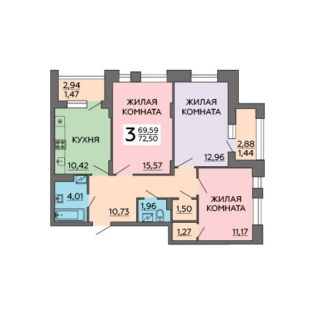 72,5 м², 3-комнатная квартира 9 062 500 ₽ - изображение 1