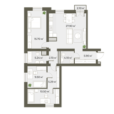 Квартира 86,5 м², 3-комнатная - изображение 1