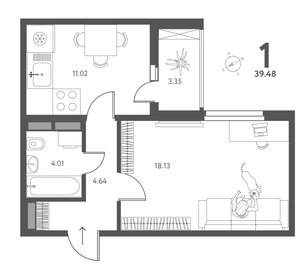 Квартира 39,5 м², 1-комнатная - изображение 1