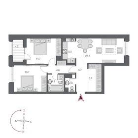 68,4 м², 3-комнатная квартира 15 300 000 ₽ - изображение 112