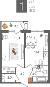 41,6 м², 1-комнатная квартира 10 196 160 ₽ - изображение 21