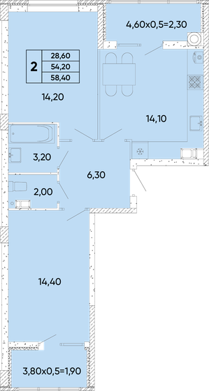 58,4 м², 2-комнатная квартира 6 891 200 ₽ - изображение 1