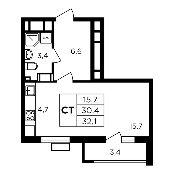 33,8 м², квартира-студия 4 362 390 ₽ - изображение 1