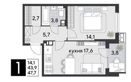 47,7 м², 1-комнатная квартира 9 415 980 ₽ - изображение 29