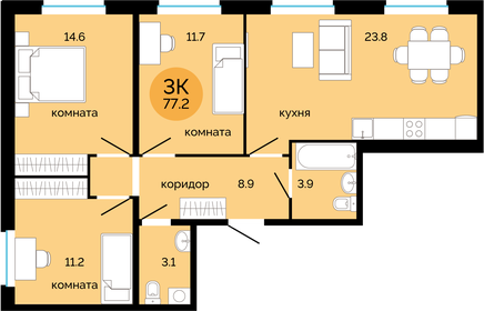 Квартира 77,2 м², 3-комнатная - изображение 1