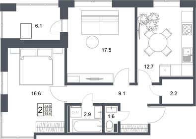 33,8 м², 1-комнатная квартира 35 000 ₽ в месяц - изображение 32