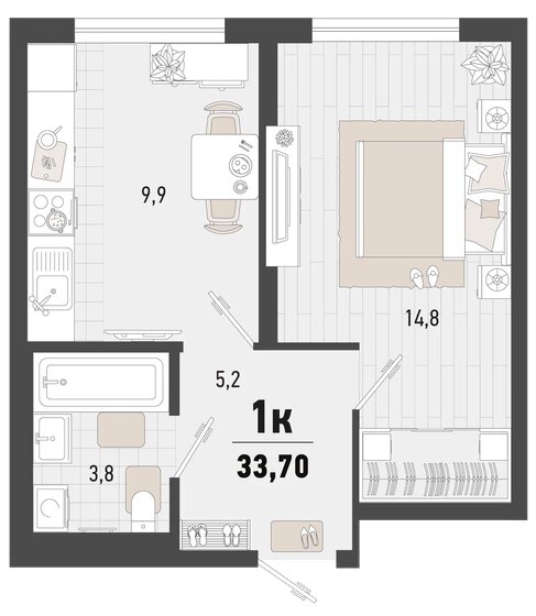 33,7 м², 1-комнатная квартира 9 270 870 ₽ - изображение 1