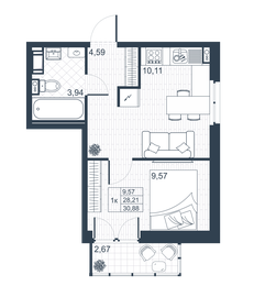 29,4 м², 1-комнатная квартира 3 700 620 ₽ - изображение 72