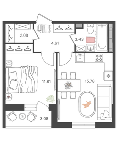 Квартира 39,3 м², 2-комнатная - изображение 1