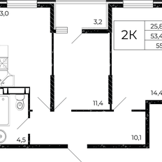 Квартира 55 м², 2-комнатная - изображение 2