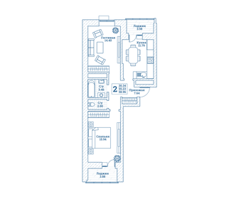 Квартира 59 м², 2-комнатная - изображение 1