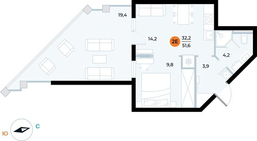 Квартира 51,6 м², 1-комнатные - изображение 1