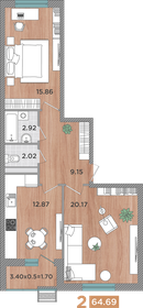 Квартира 64,7 м², 2-комнатная - изображение 2