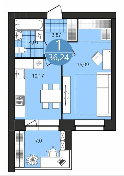 36,2 м², 1-комнатная квартира 4 275 000 ₽ - изображение 1