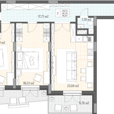 Квартира 96,9 м², 2-комнатные - изображение 2