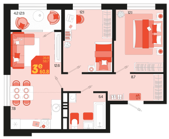 55,2 м², 3-комнатная квартира 6 500 000 ₽ - изображение 72