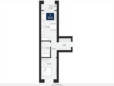 Квартира 49,5 м², 1-комнатная - изображение 1