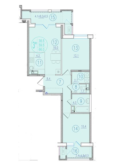 66 м², 3-комнатная квартира 11 220 000 ₽ - изображение 1