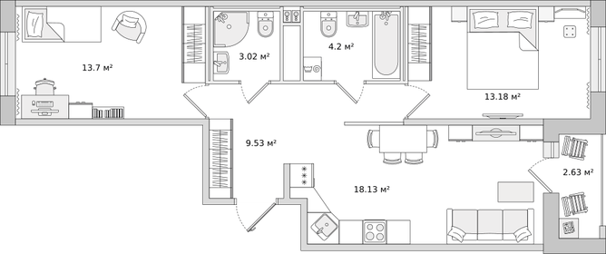 61,8 м², 2-комнатная квартира 9 656 000 ₽ - изображение 52