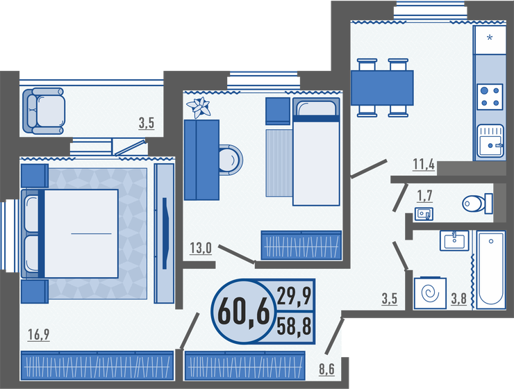 60,4 м², 2-комнатная квартира 5 399 760 ₽ - изображение 1