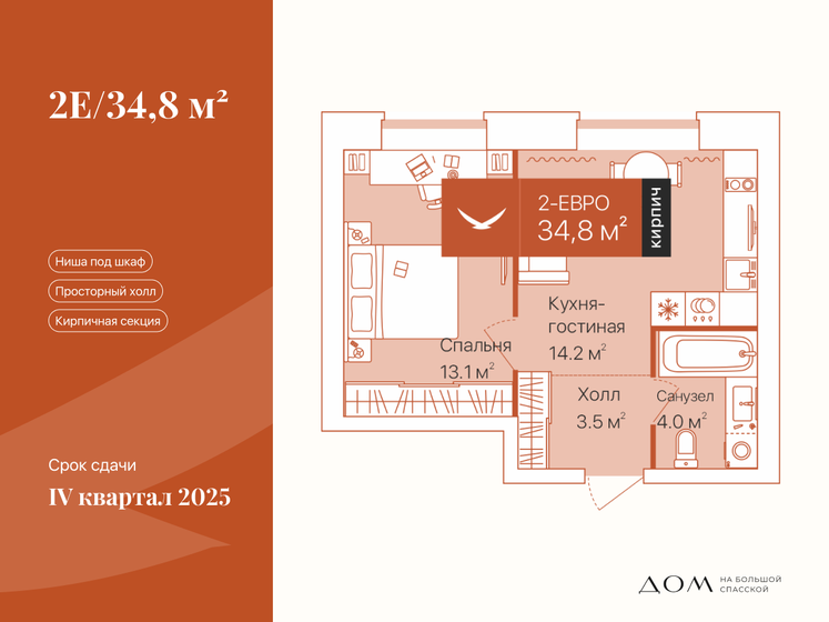 34,8 м², 1-комнатная квартира 7 030 000 ₽ - изображение 1