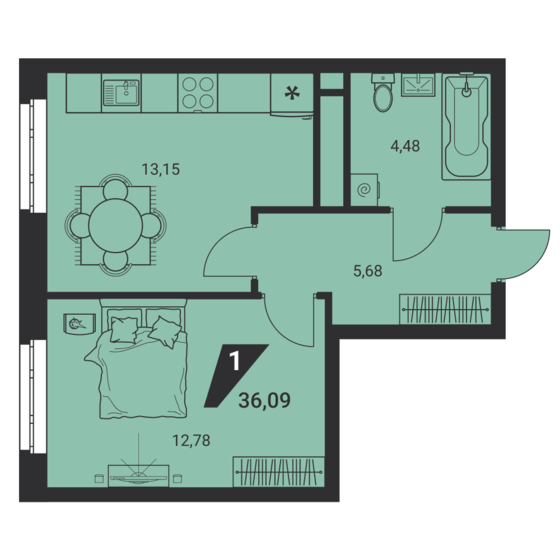 36,1 м², 1-комнатная квартира 5 581 664 ₽ - изображение 1