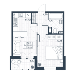 38,1 м², 1-комнатная квартира 5 530 300 ₽ - изображение 85
