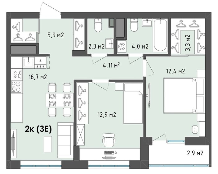 63,1 м², 2-комнатная квартира 7 682 425 ₽ - изображение 1