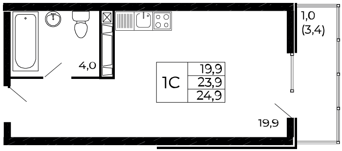 24,9 м², квартира-студия 3 256 920 ₽ - изображение 15