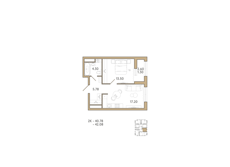 42,1 м², 2-комнатная квартира 4 923 360 ₽ - изображение 1